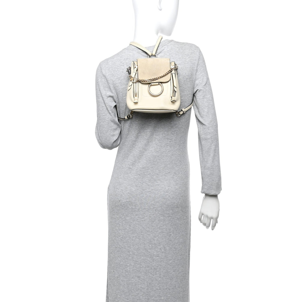 Suede Calfskin Mini Faye Backpack Off White