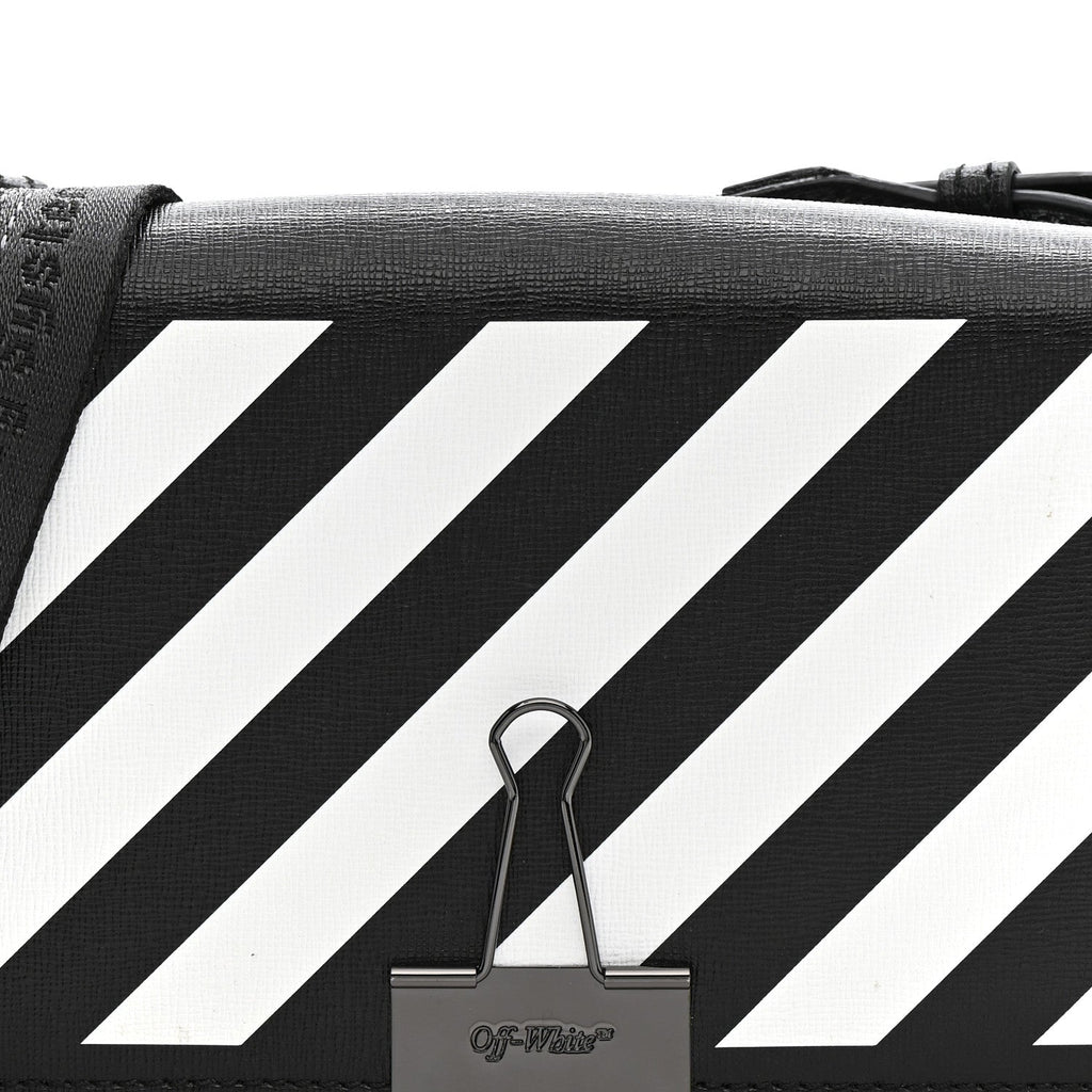 Saffiano Striped Mini Diag Binder Clip Bag Black White