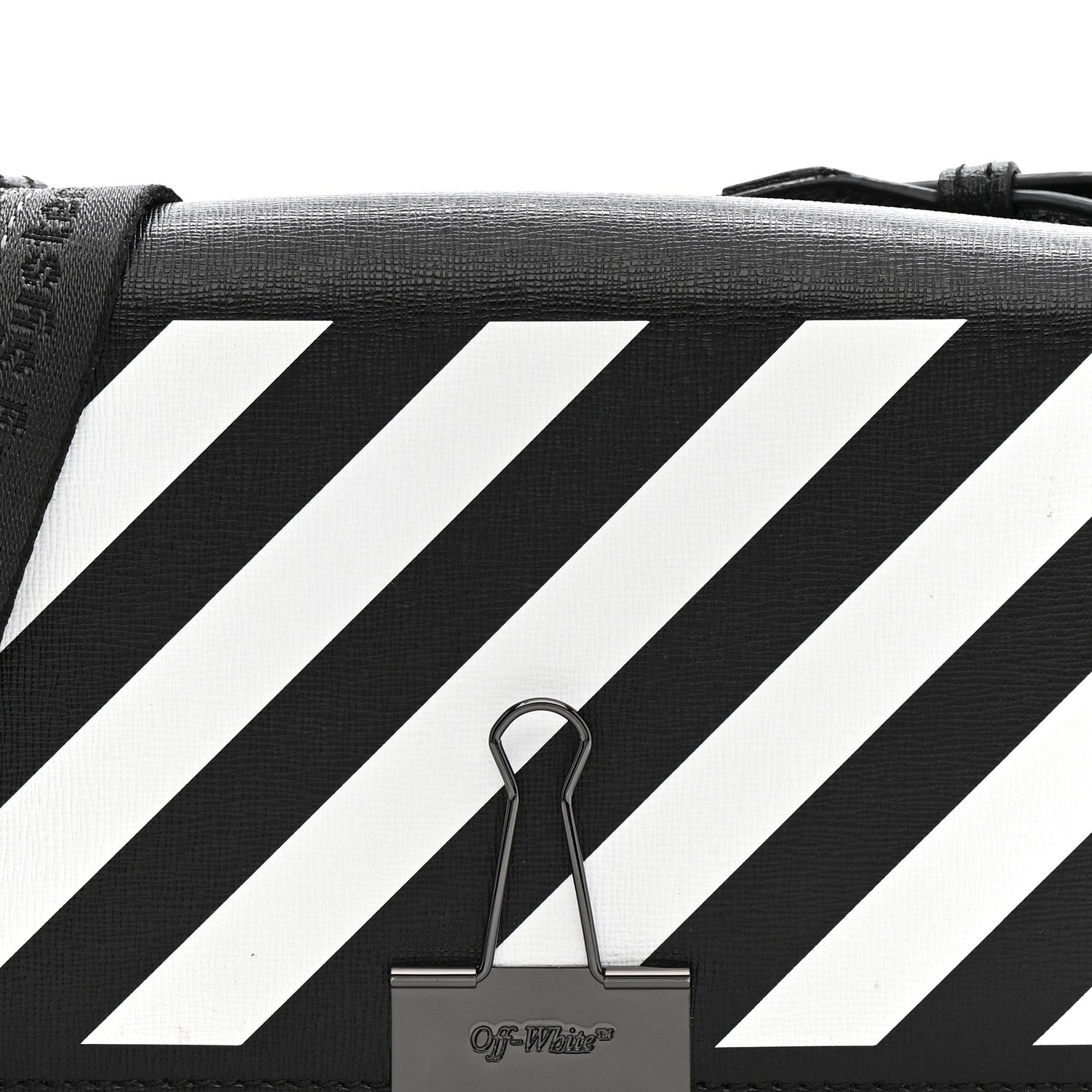 Saffiano Striped Mini Diag Binder Clip Bag Black White