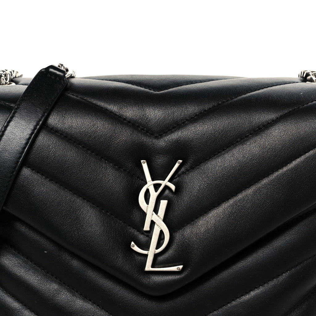 Calfskin Y Quilted Monogram Small Loulou Chain Satchel Black
