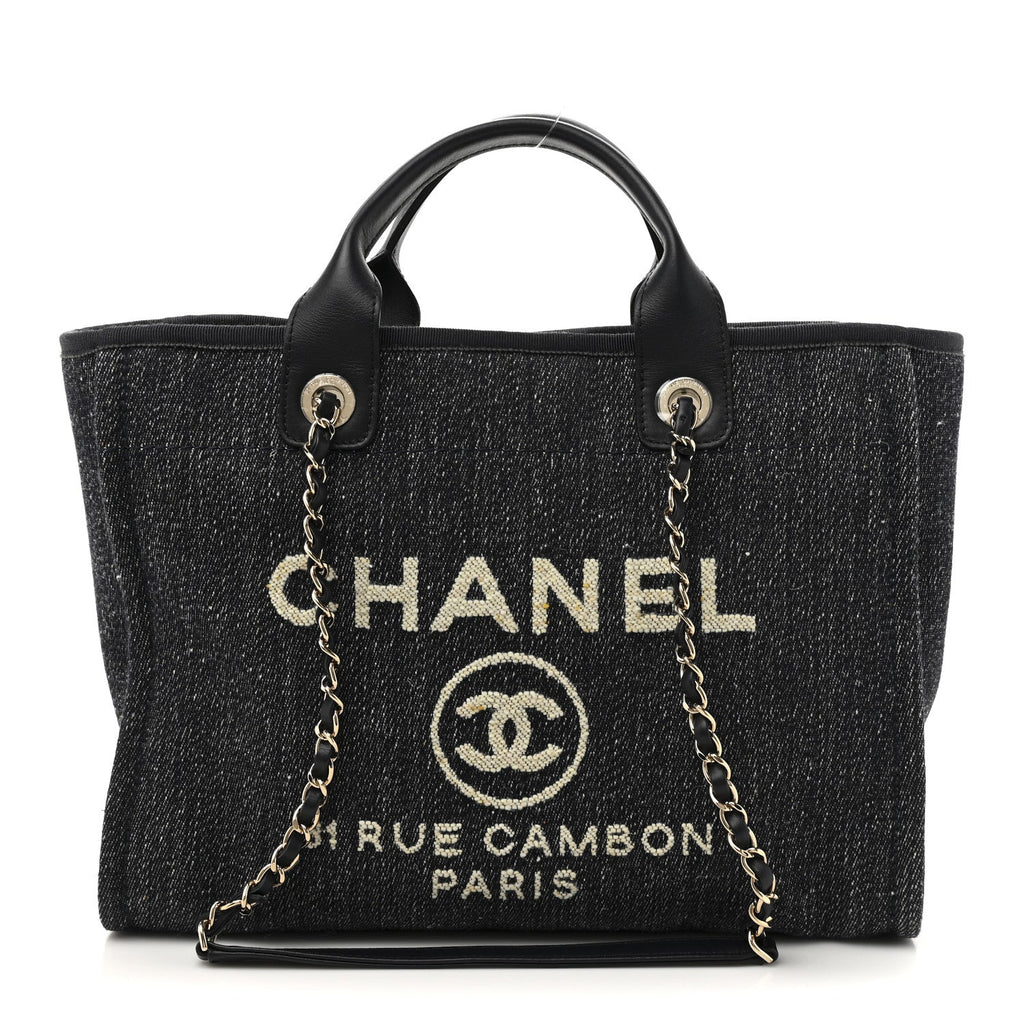 Denim Small Deauville Tote Dark Blue White