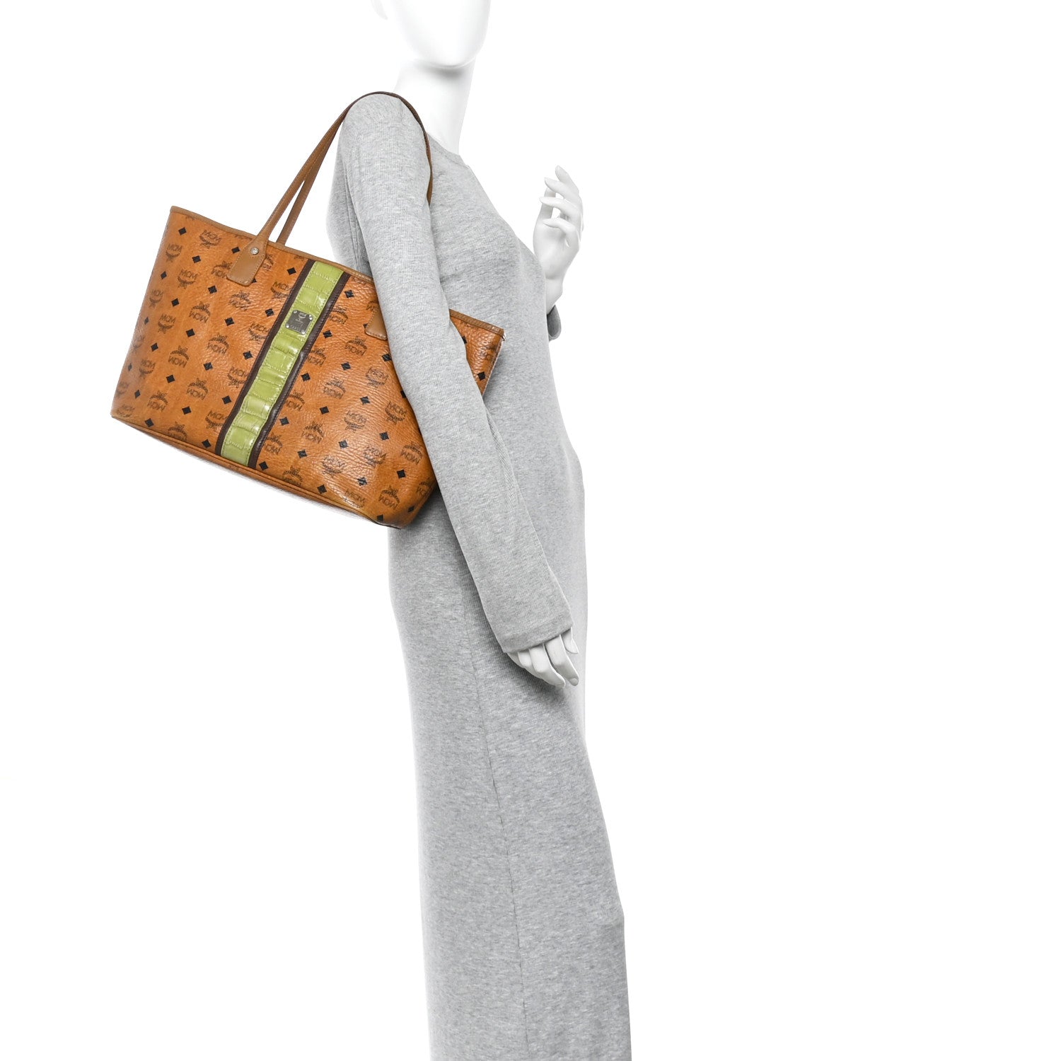 Visetos Crocodile Embossed Medium Liz Shopper Tote Cognac