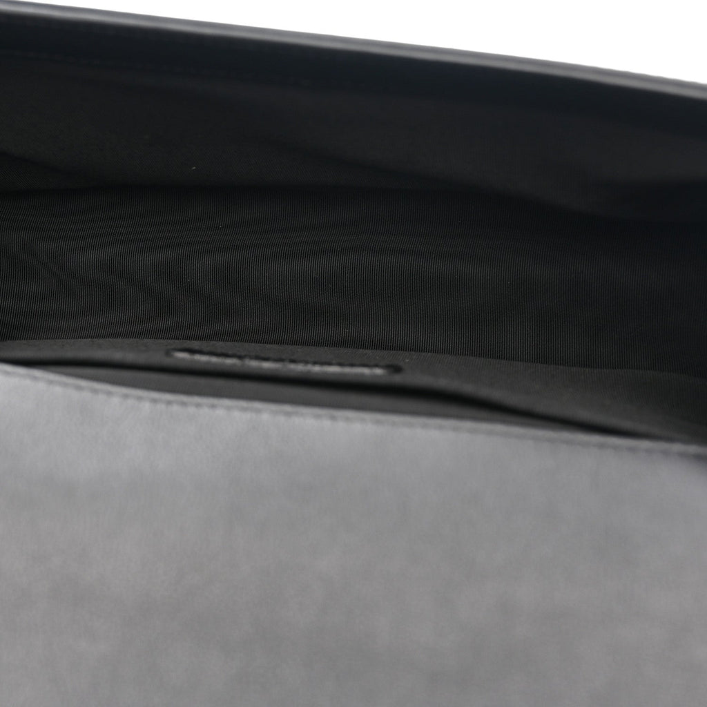 Patent Calfskin Quilted Medium Plexiglass Boy Flap Black