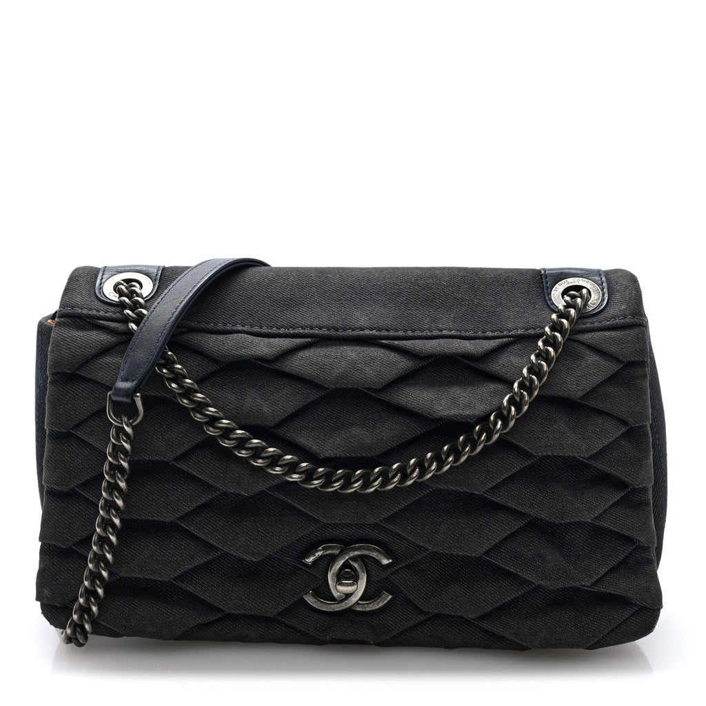 Denim Pleated Denim Turtle Flap Dark Blue