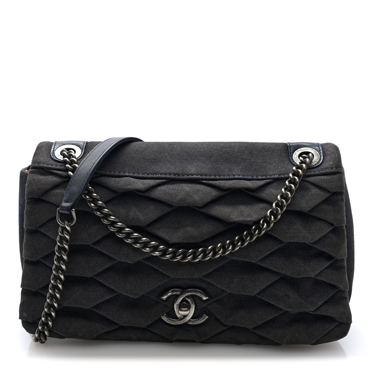 Denim Pleated Denim Turtle Flap Dark Blue