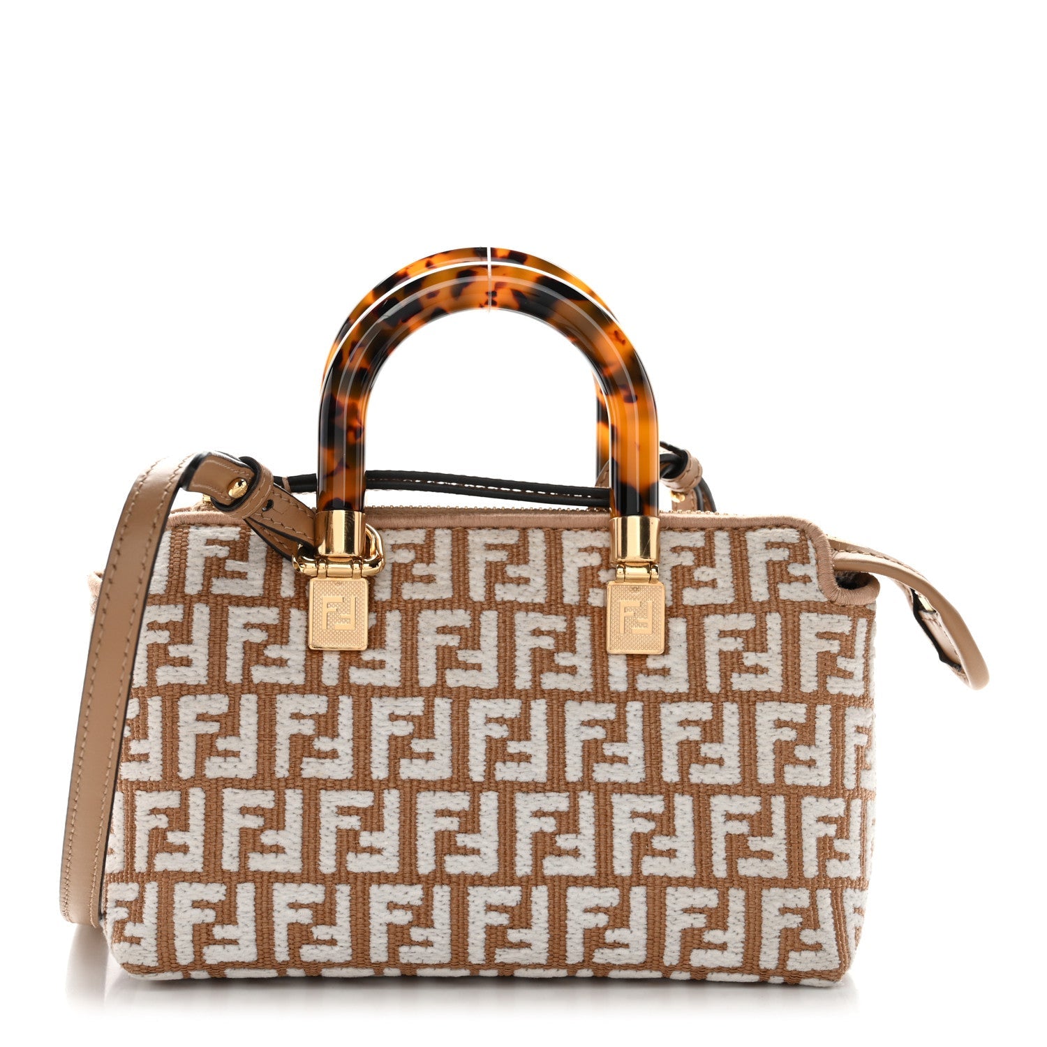 Raffia Chenille Vitello King Plexiglass Micro FF Mini By The Way Top Handle Boston Bag Naturale White