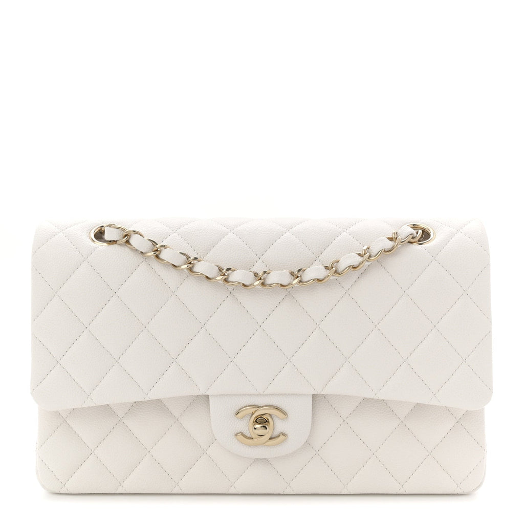 Caviar Quilted Medium Double Flap White
