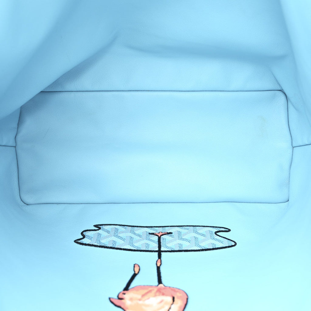 Goyardine Embroidered Flamingo Reversible Anjou PM Sky Blue