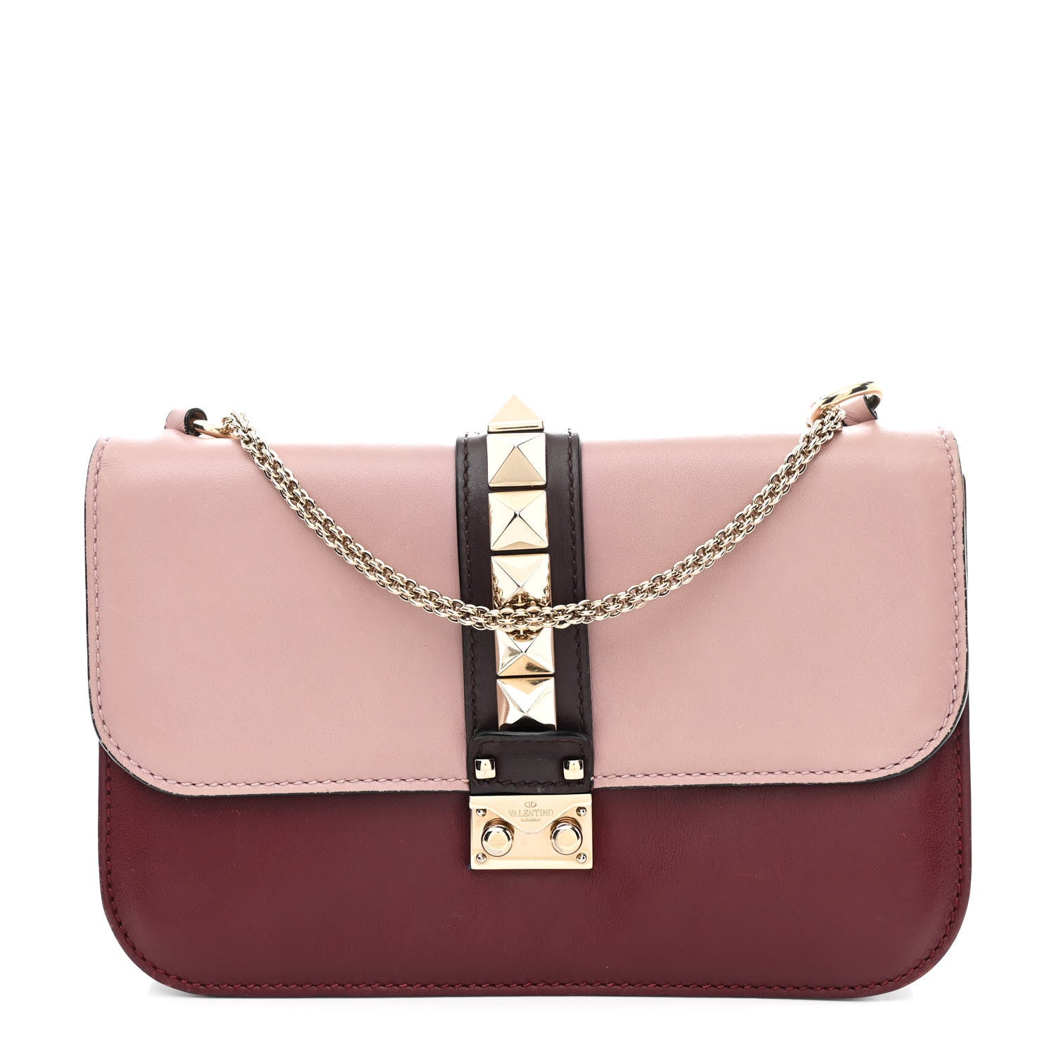 Vitello Tri-Color Medium Glam Lock Rockstud Flap Rubin Water Rose Marine
