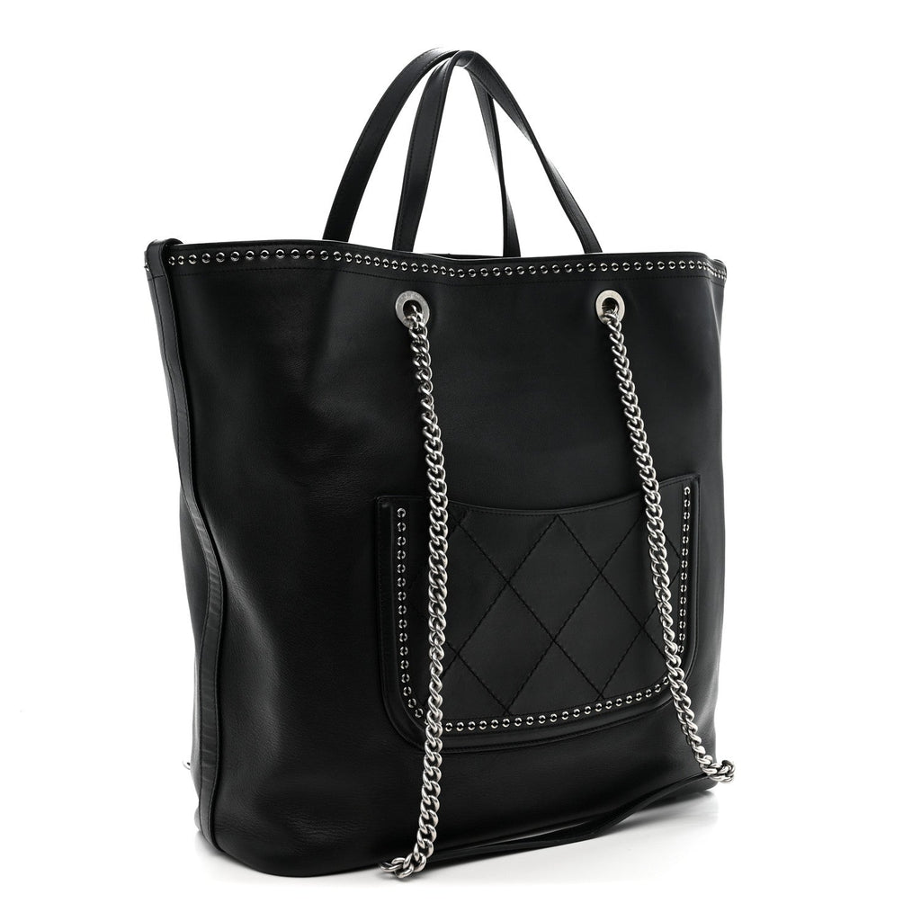 Calfskin Large Coco Eyelets Shopping Tote Black