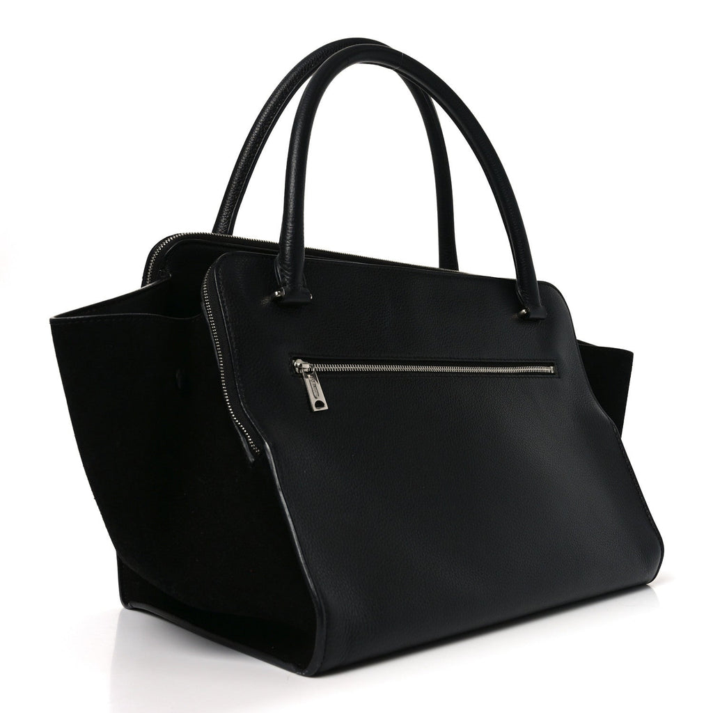 Drummed Calfskin Suede Double Zip Trapeze Black