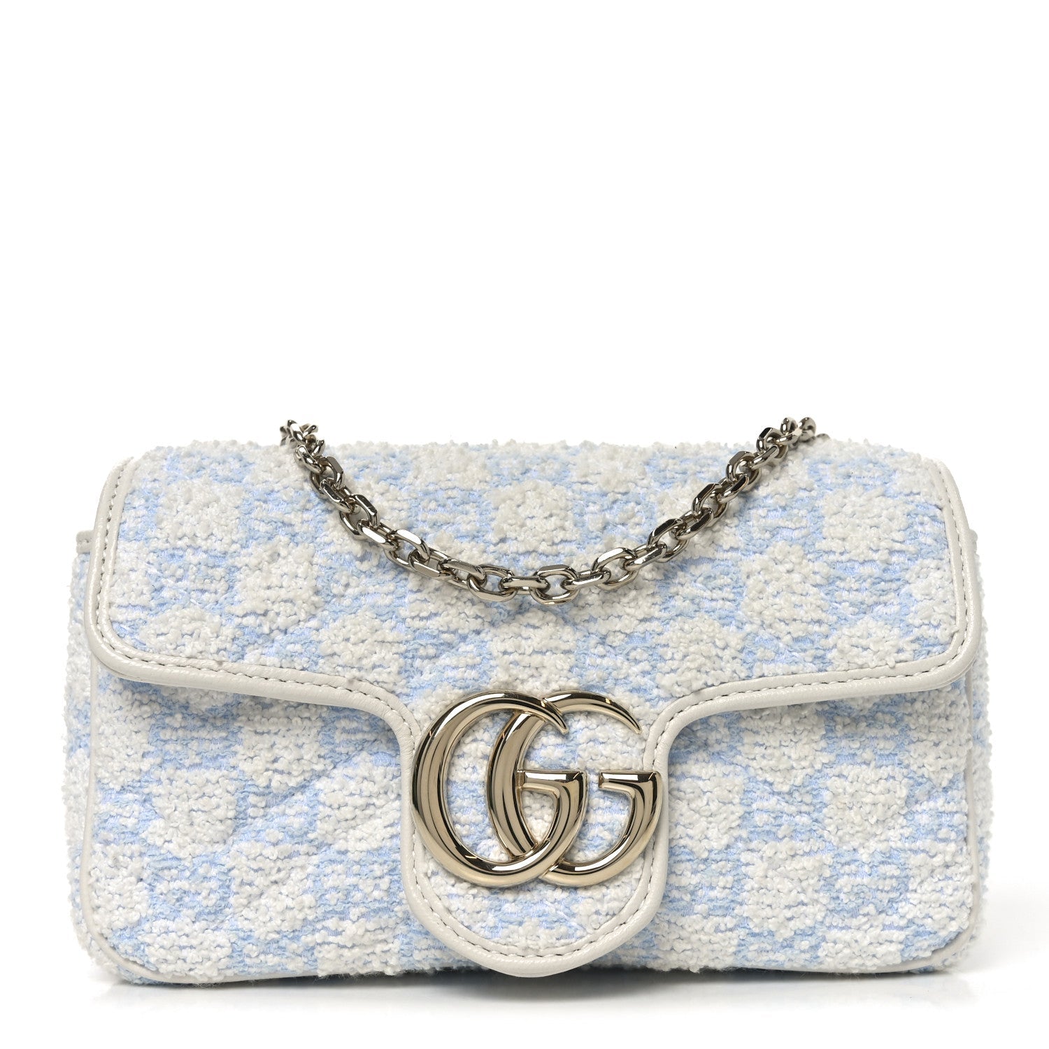 Sponge Boucle Matelasse Mini GG Marmont Shoulder Bag White Light Blue Grey