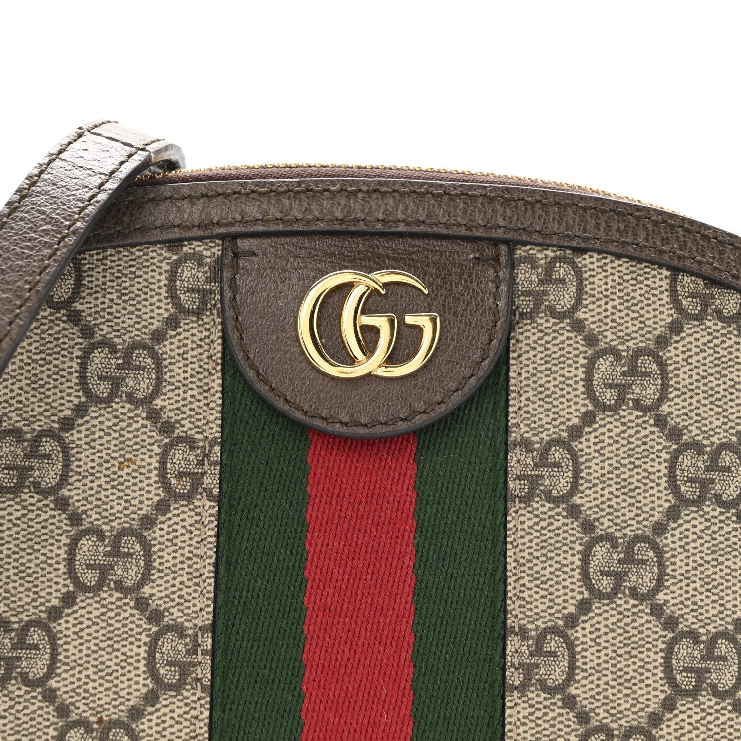 GG Supreme Monogram Textured Dollar Calfskin Web Small Ophidia Dome Shoulder Bag Beige Ebony New Acero