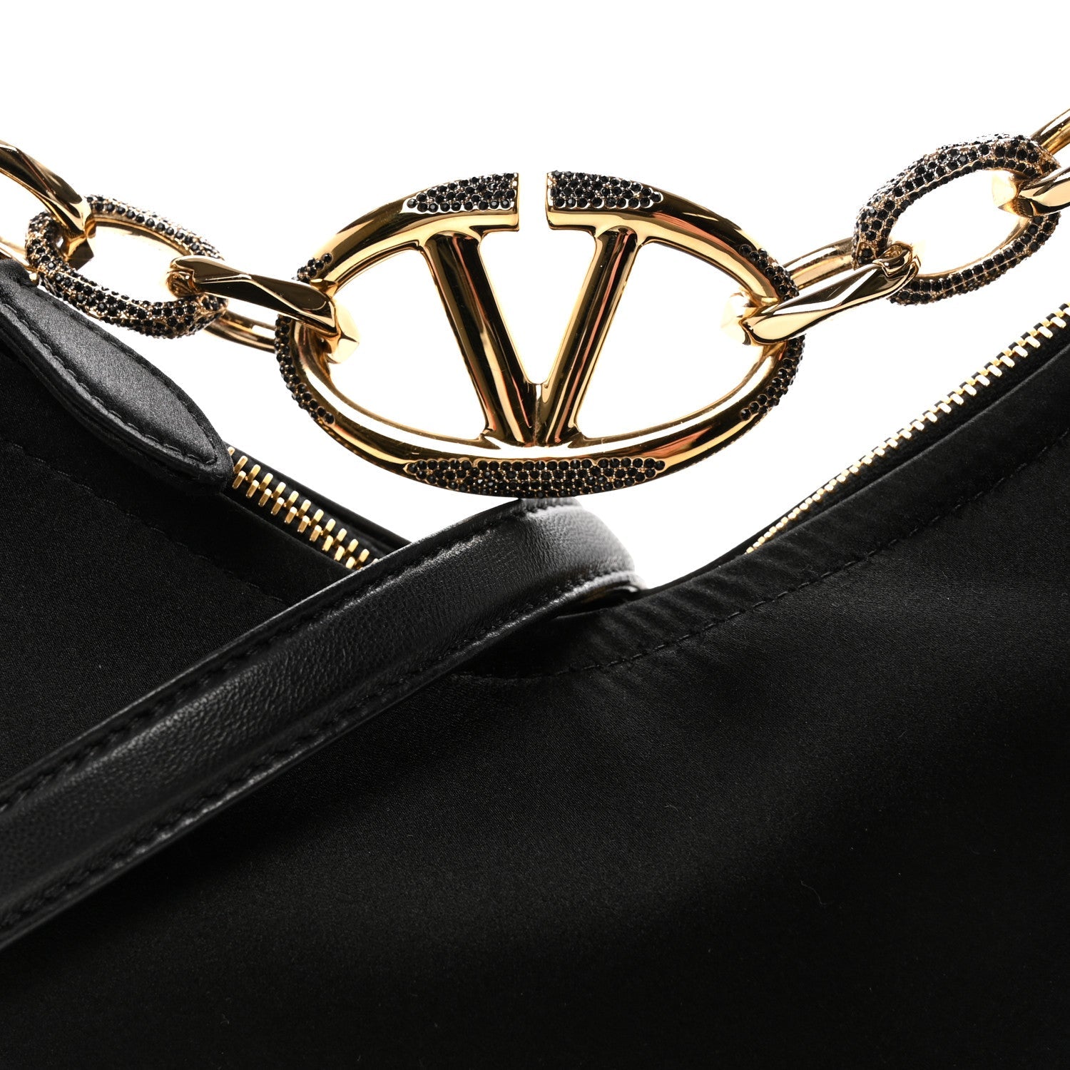 Satin Crystal Mini Vlogo Moon Bag Black