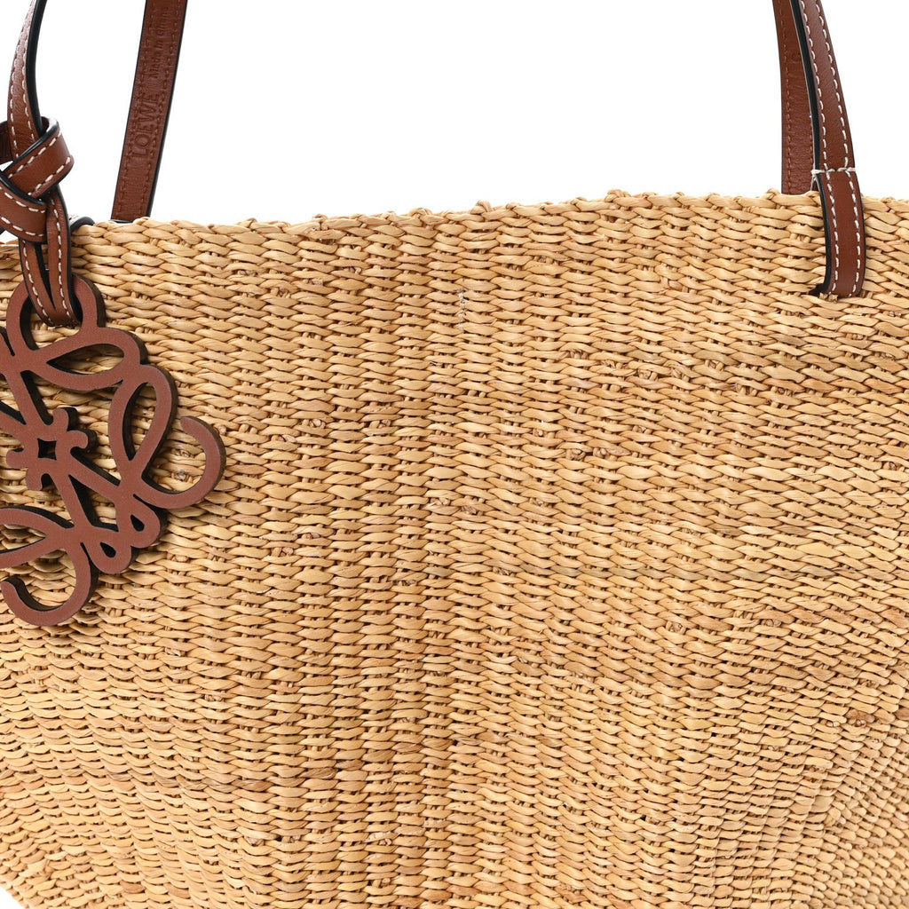 Calfskin Raffia Paulas Ibiza Small Basket Tote Bag Natural Pecan