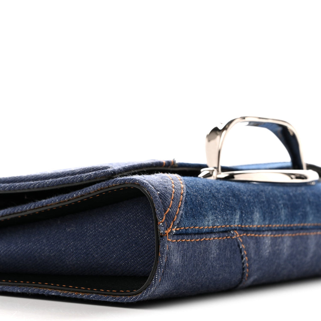 Denim Calfskin The Story Shoulder Bag Blue