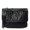 Crinkled Calfskin Matelasse Monogram Medium Niki Chain Satchel Deep Marine