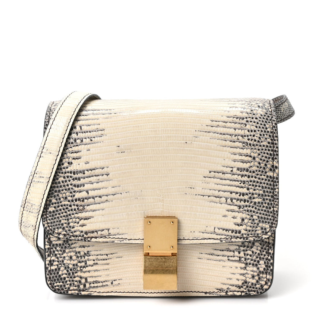 Lizard Small Classic Box Flap Bag Natural