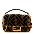 Shearling Vitello Dolce Macro FF 1974 Mini Baguette Tobacco Black