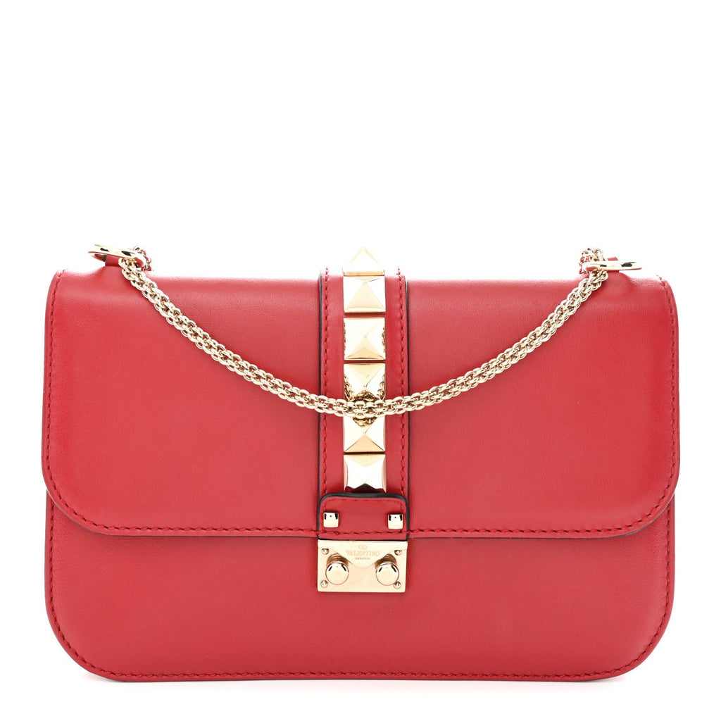 Vitello Medium Glam Lock Rockstud Flap Rubino