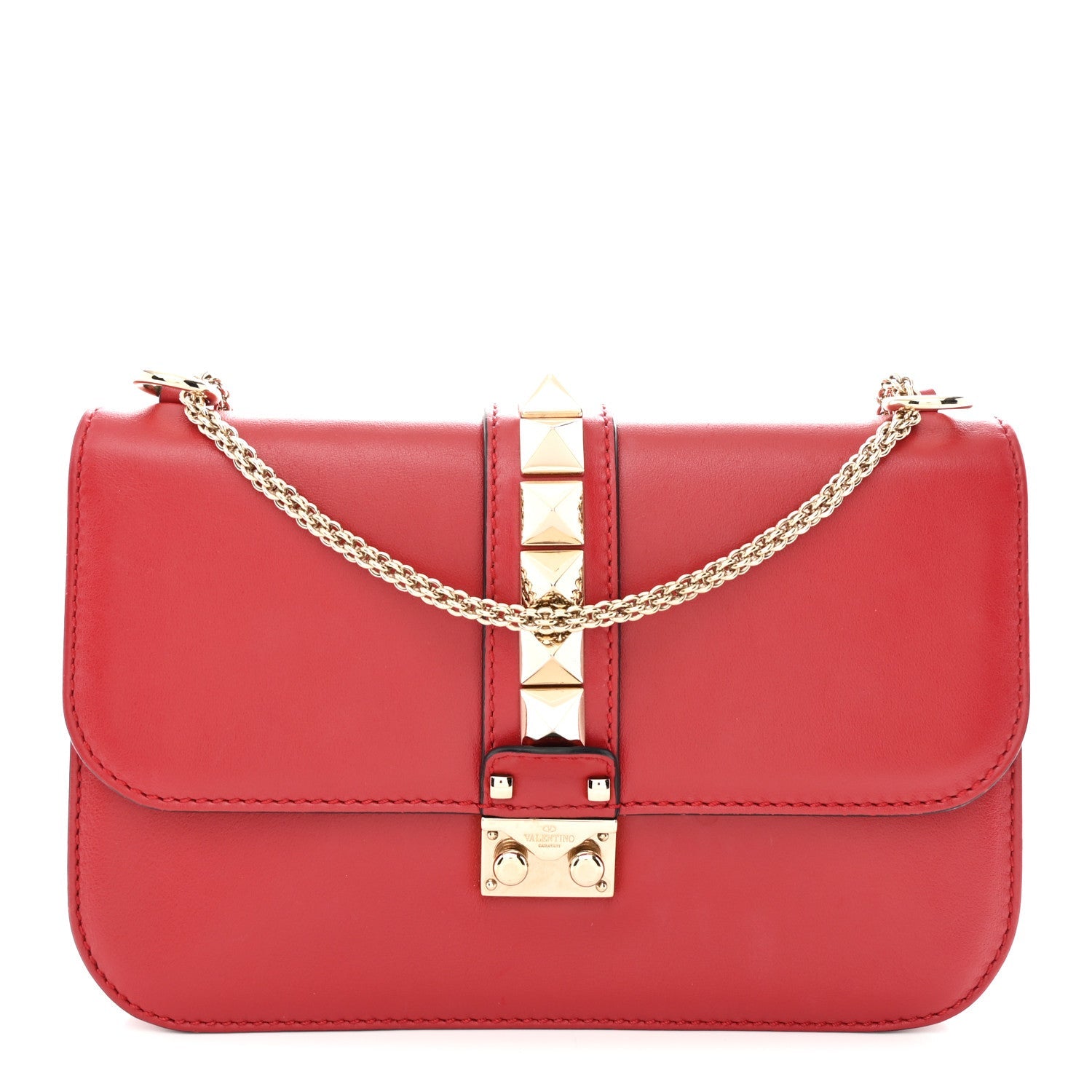 Vitello Medium Glam Lock Rockstud Flap Rubino