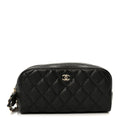 Caviar Quilted Toiletry Case With Chain Black