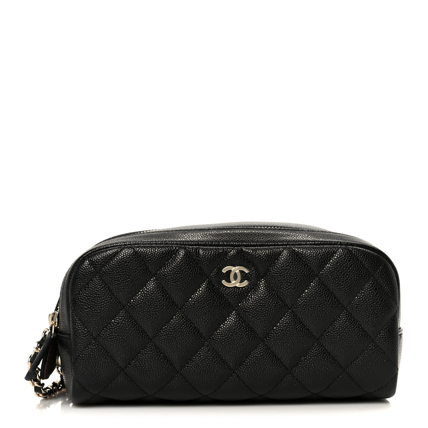 Caviar Quilted Toiletry Case With Chain Black