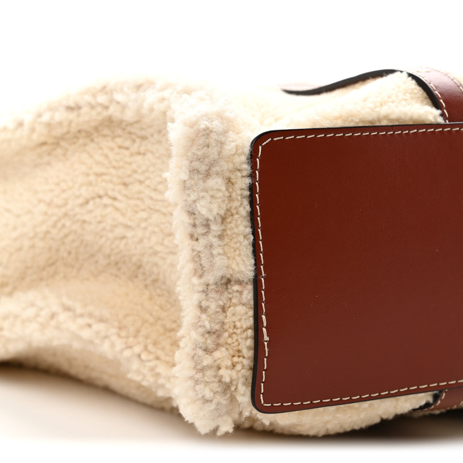 Shearling Calfskin Large Woody Ribbon Tote Mild Beige