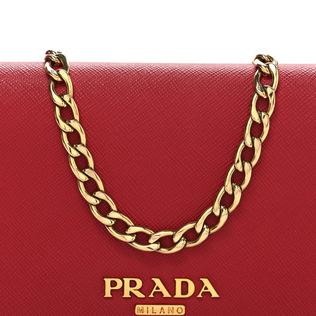 Saffiano Lux Chain Wallet Fuoco