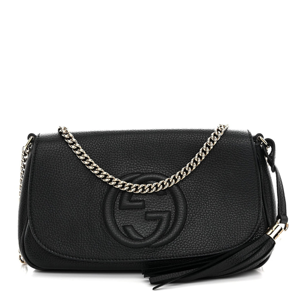Pebbled Calfskin Medium Soho Flap Crossbody Black