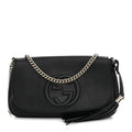 Pebbled Calfskin Medium Soho Flap Crossbody Black