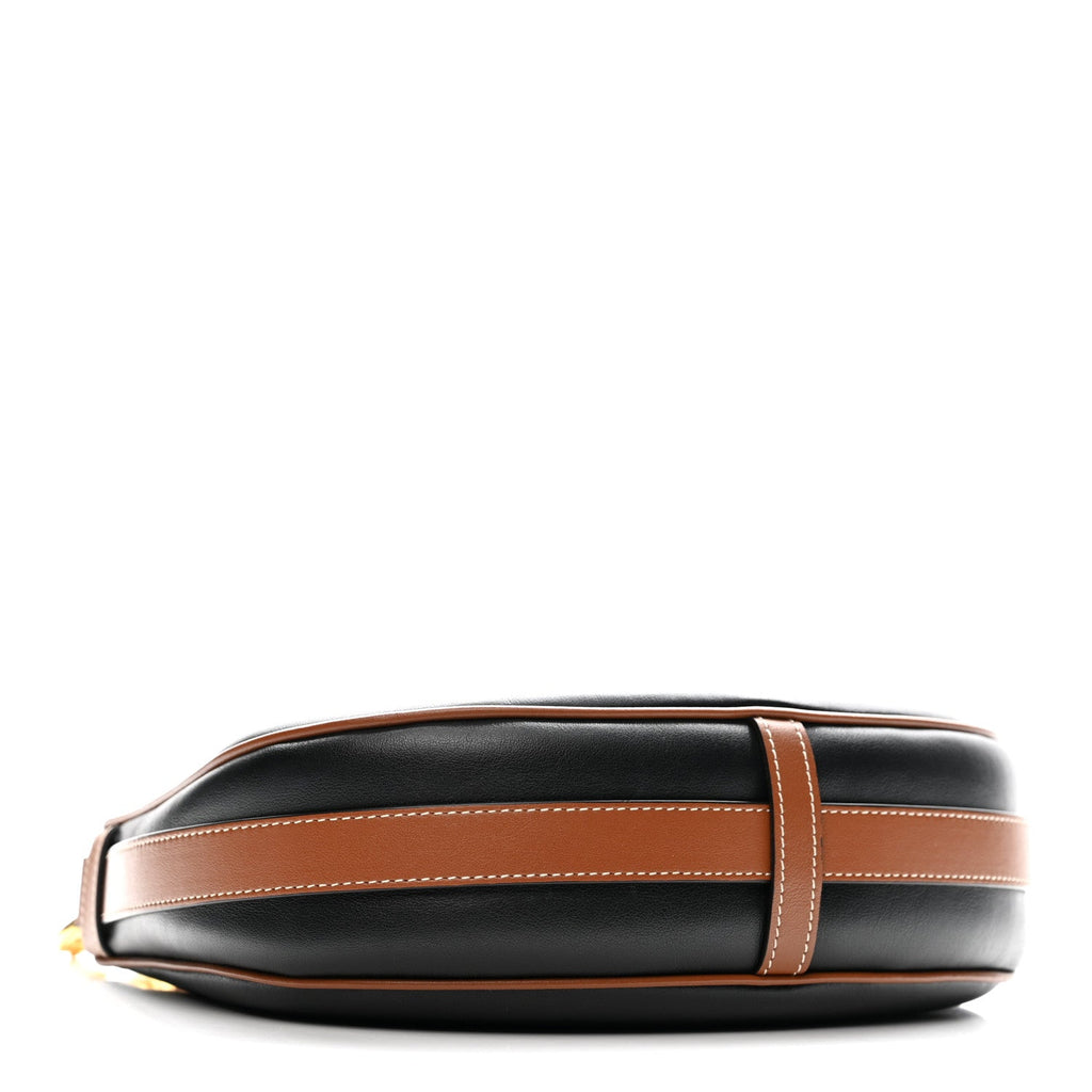 Smooth Calfskin Medium Strap Ava Shoulder Bag Black Tan