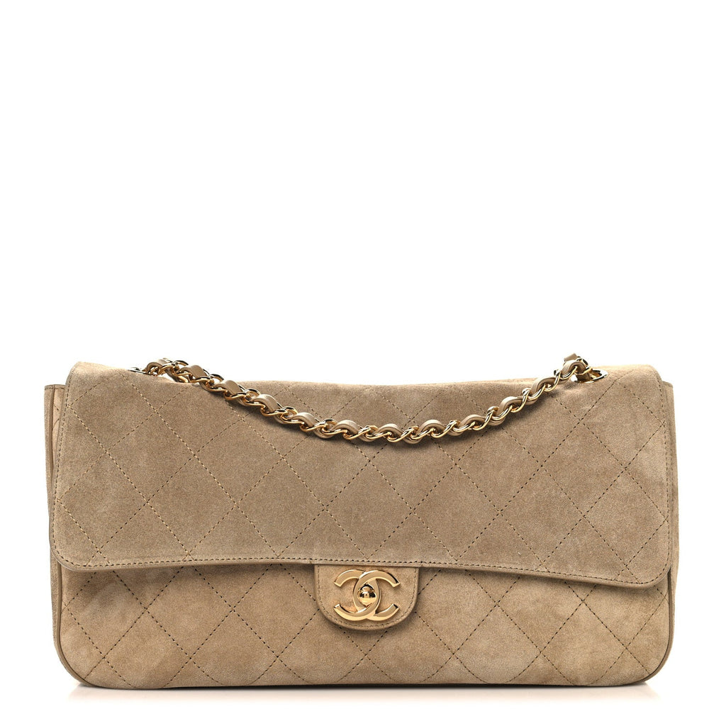Suede Calfskin Small Souplissimo Maxi Flap Dark Beige