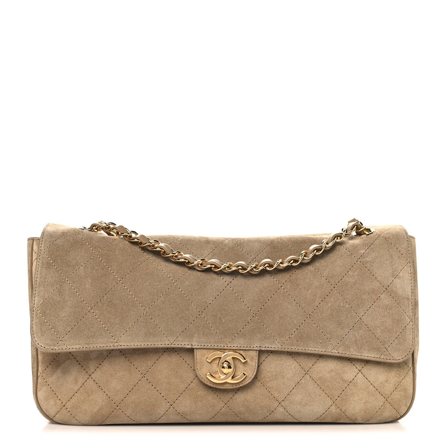 Suede Calfskin Small Souplissimo Maxi Flap Dark Beige