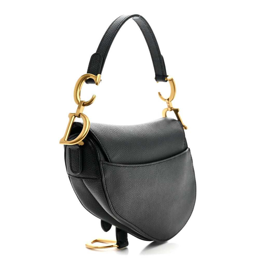 Grained Calfskin Mini Saddle Bag Black