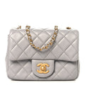 Lambskin Quilted Mini Pearl Crush Flap Light Grey
