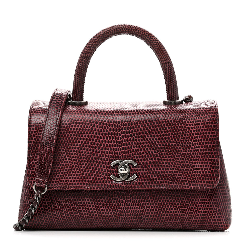 Lizard Mini Coco Handle Flap Burgundy