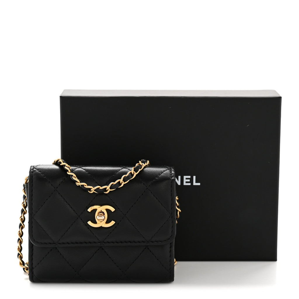 Lambskin Quilted Mini Trendy CC Clutch With Chain Black