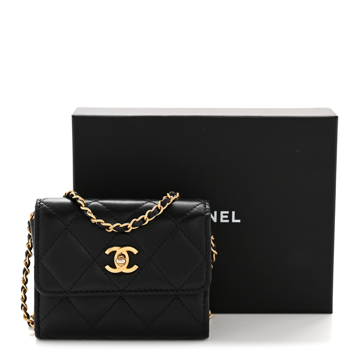 Lambskin Quilted Mini Trendy CC Clutch With Chain Black