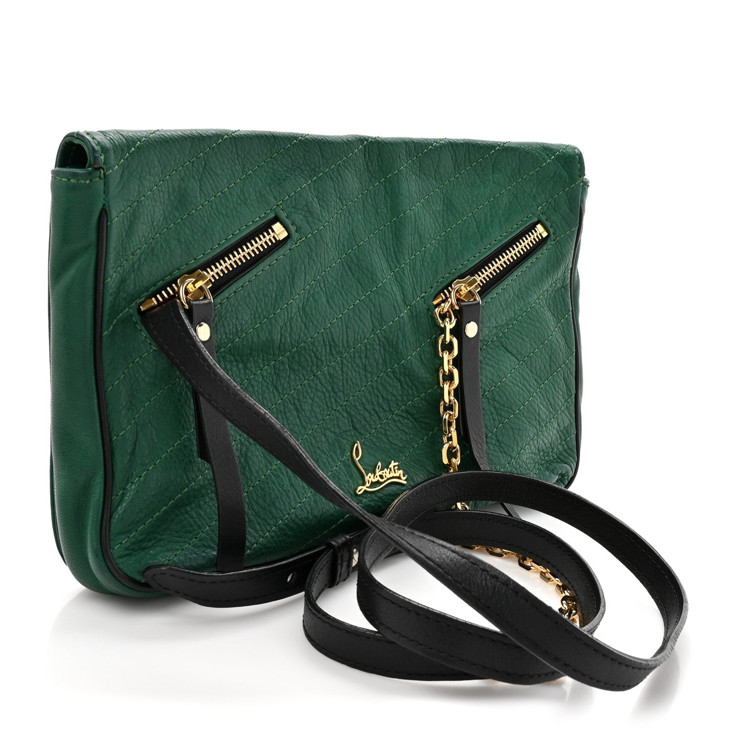Calfskin Trophe Twist Pocket Shoulder Bag Emerald