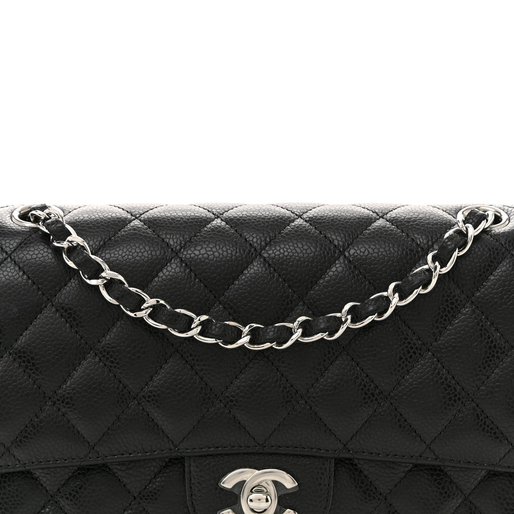Caviar Quilted Medium Double Flap Black