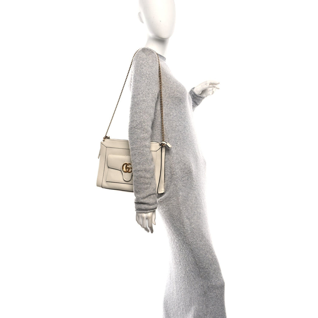 New Sakai Calfskin Lux Dahlia Chain Shoulder Bag Mystic White