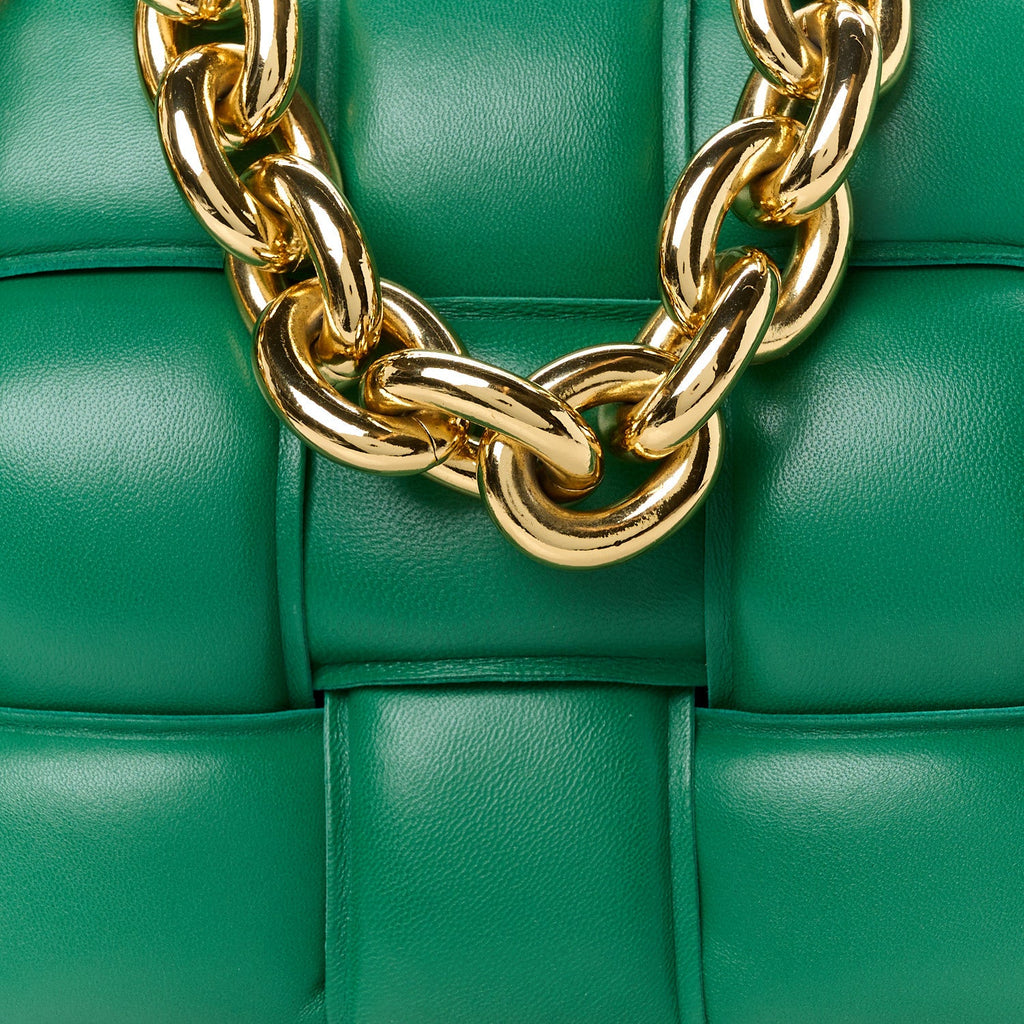 Lambskin Maxi Intreccio Padded Chain Cassette Crossbody Bag Racing Green