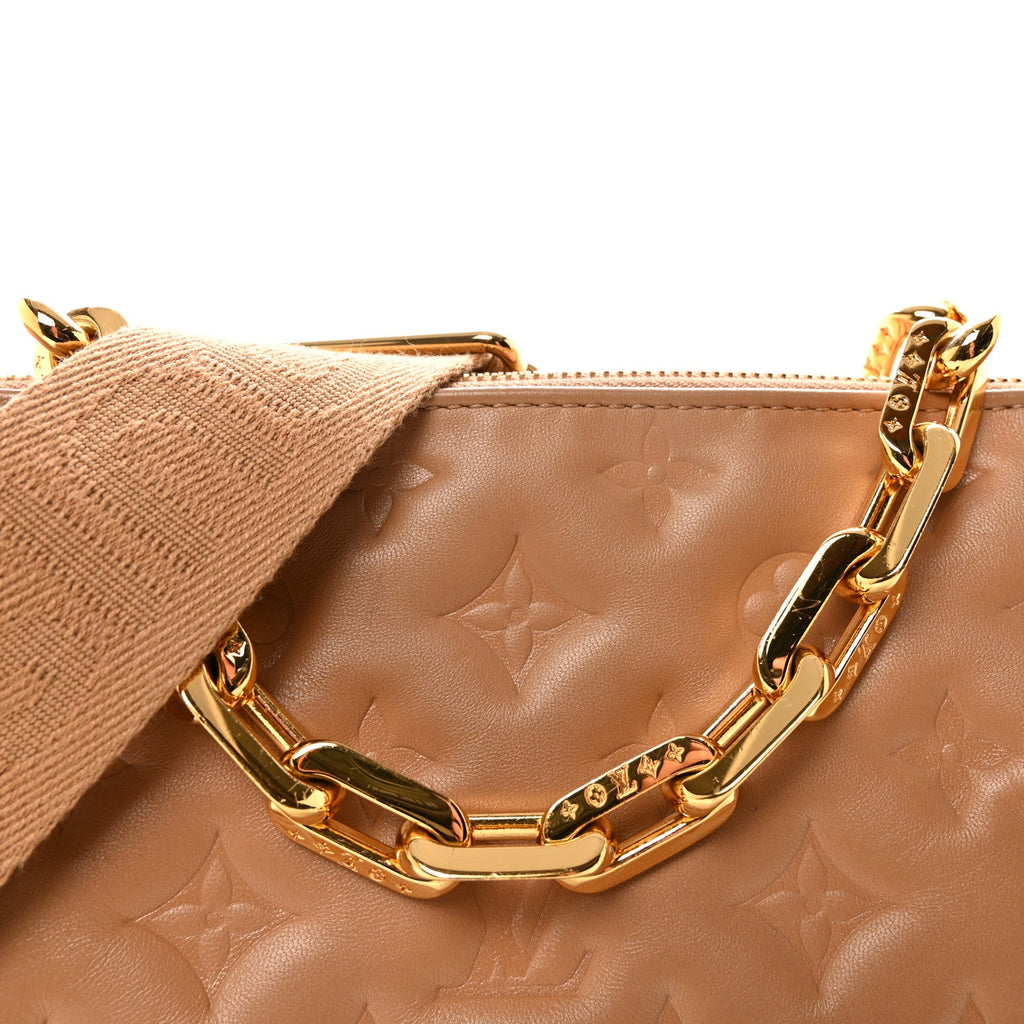Lambskin Embossed Monogram Coussin PM Camel