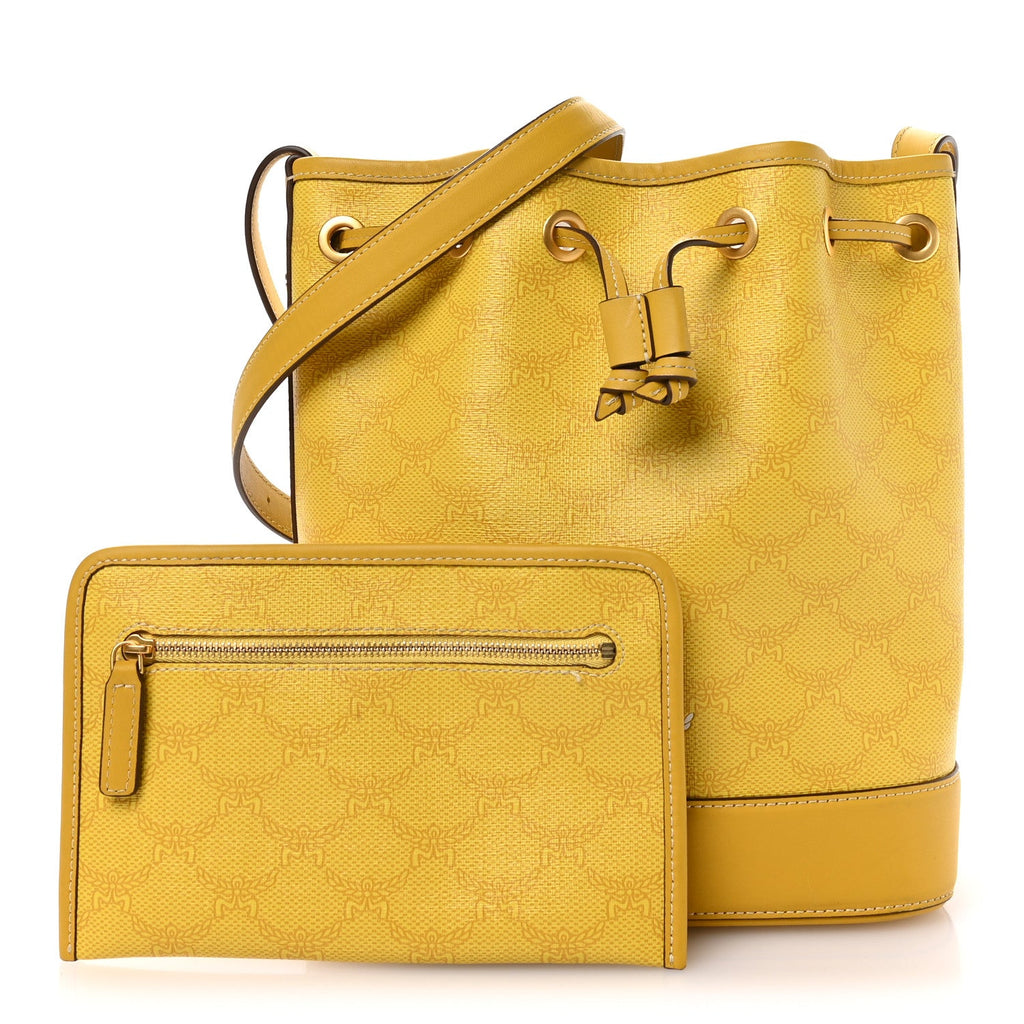 Lauretos Spanish Calfskin Medium Himmel Drawstring Bucket Bag Lemon Gold