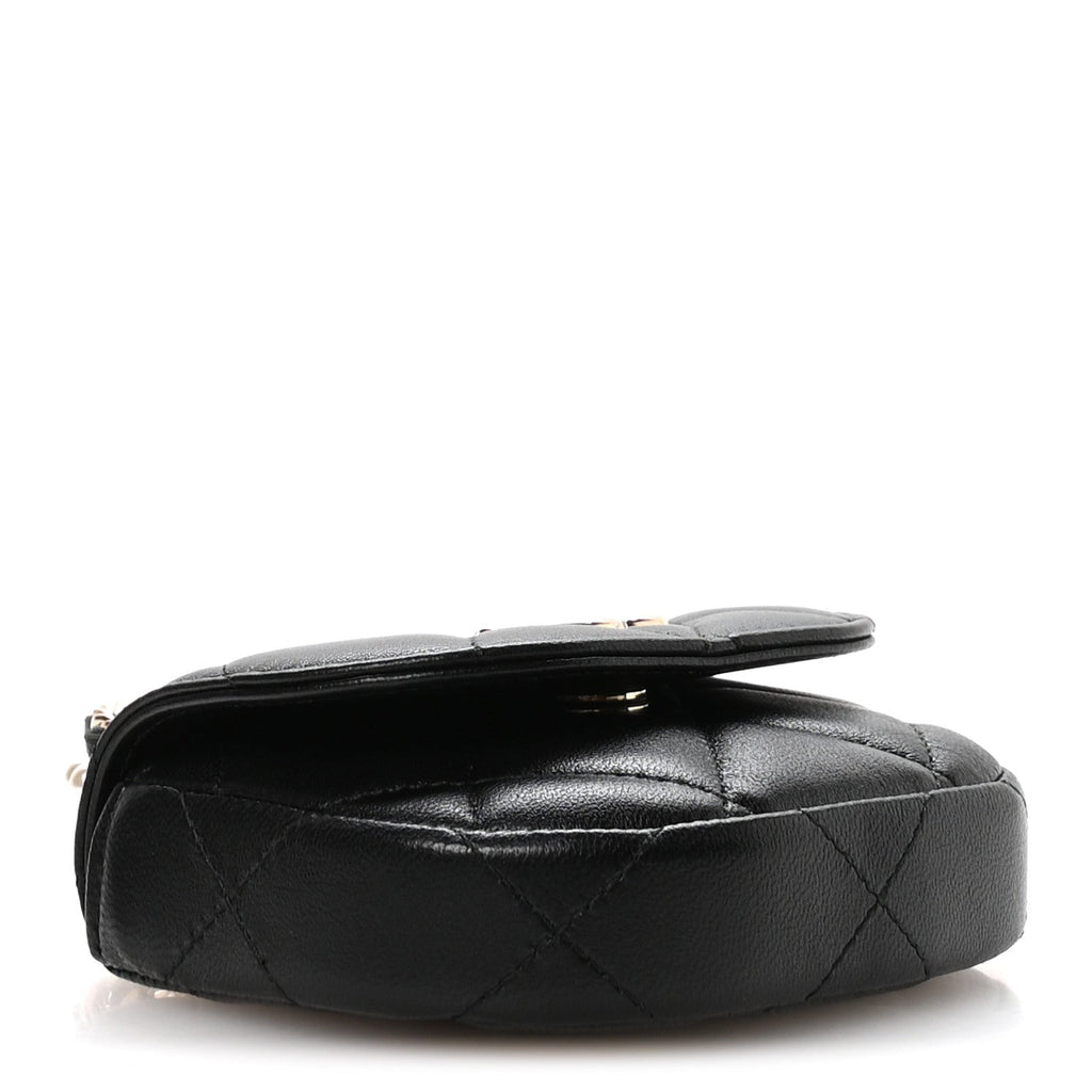 Lambskin Quilted Pearl Top Handle Clutch With Chain Black