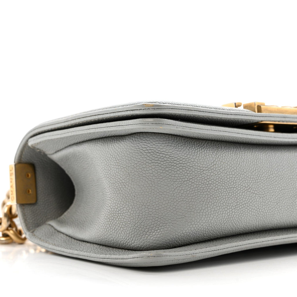 Caviar Quilted Small Boy Flap Light Grey