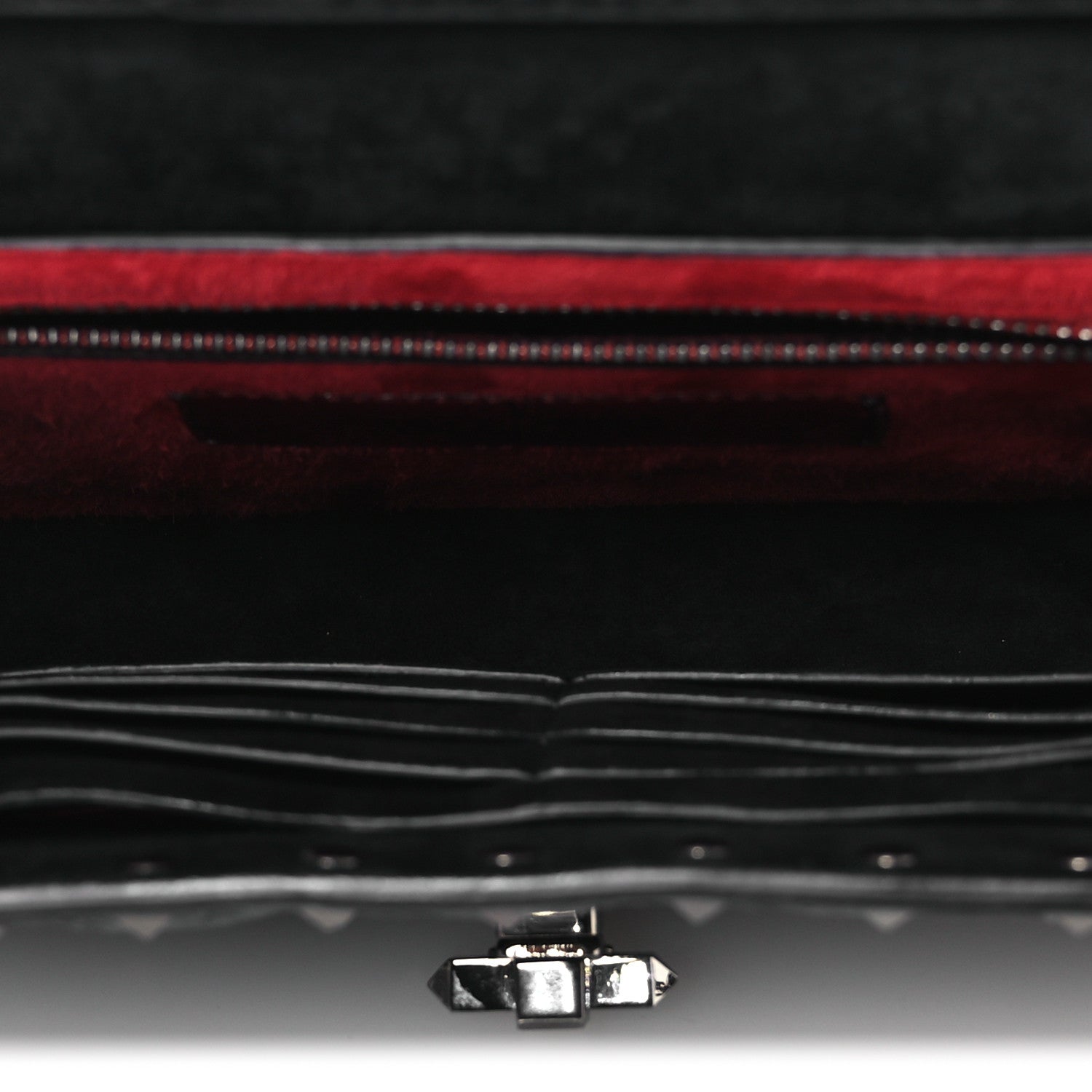 Craquele Nappa Rockstud Spike Wallet on Chain Black