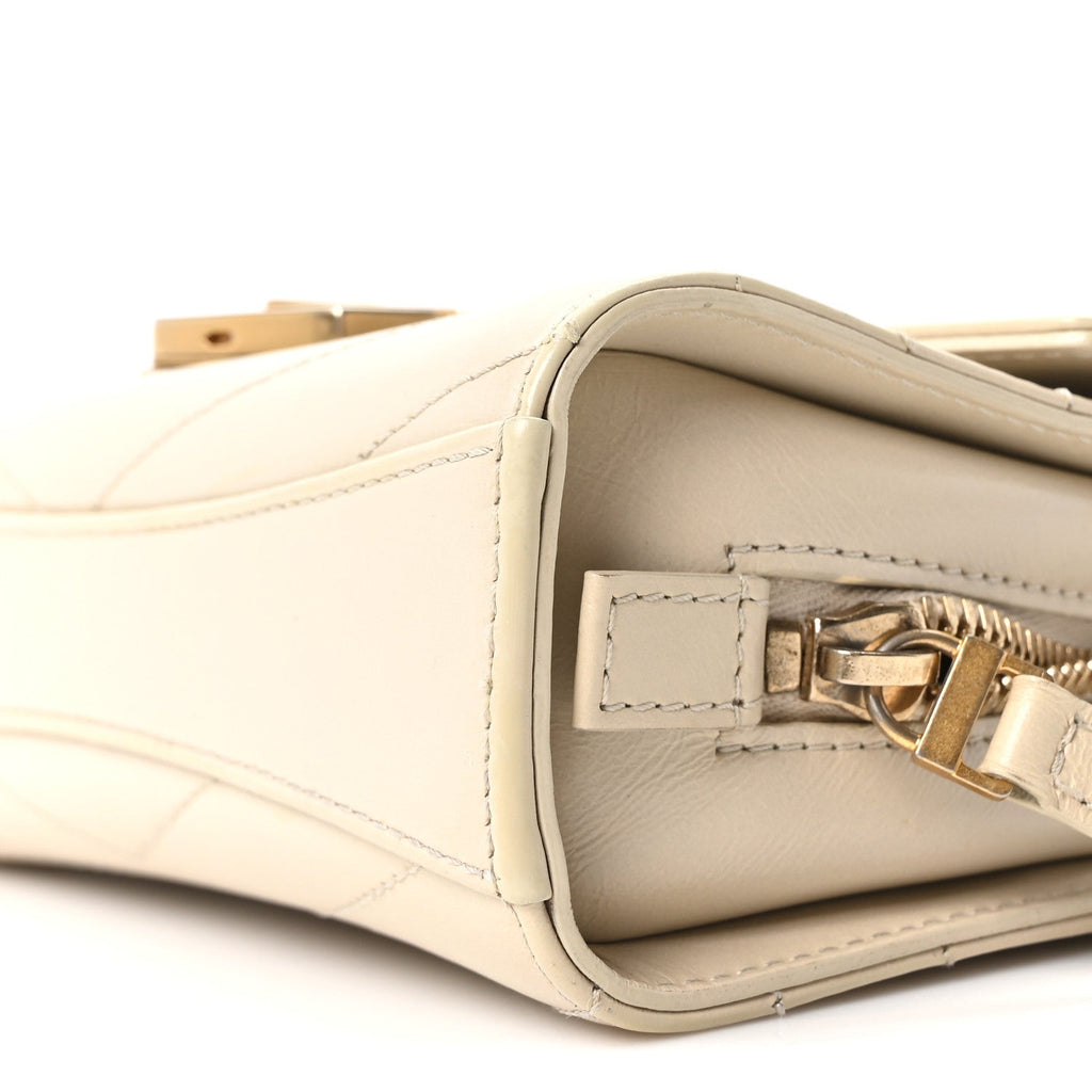 Calfskin Chevron Quilted Small Medal Flap White