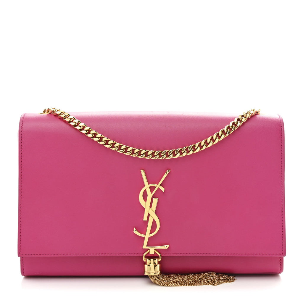 Smooth Calfskin Medium Classic Monogram Kate Tassel Satchel Fuchsia